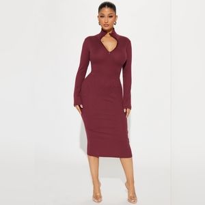 NWT Fashion nova zip ribbed midi dress